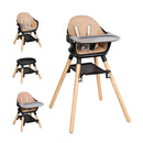Baby High Chair, 6 in 1 Wooden Convertible High Chairs for Babies and Toddlers, Booster Seat with Double Tray & Reversible Footrest, 5-Point Harness Infants Feeding Seat, Black by TinyTreasures Baby Boutique