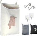 The Fine Living Co. Hanging Laundry Hamper with Over Door Hooks & Adhesive, Durable Space Saving Laundry Bag with Zipper and Wide Open Top, Hanging Dorm Laundry Hamper 18"x4.75"x28" (Beige-L) by CozyNest Decor