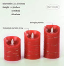 danip red LED flameless Candle with Embedded Star String, 3-Piece Set of LED Candles, with 11 Button Remote Control, 24-Hour Timer Function, Dancing Flames, Real Wax, Battery Powered. (Red) by CozyNest Decor