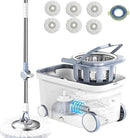 Spin Mop Bucket Deluxe 360 Spinning Floor Cleaning System with 6 Microfiber Replacement Head Refills,62" Extended Handle,4X Wheel for Home Cleaning by CozyNest Decor