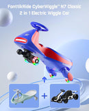 FanttikRide 6V N7 Classic Electric Wiggle Car with Pedal, Rechargeable Battery, Ride on Toys, Swing Car, 2 Speeds, Anti-Rollover, Flashing Light Wheels, Bluetooth, for Ages 3 and Up, 150 Lbs, Blue by TinyTreasures Baby Boutique