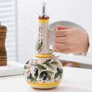 Italian Ceramic Olive Oil Dispenser Bottle 23oz, Hand Painted Olive Oil Bottles, Decorative Stoneware Olive Oil Cruet for Kitchen with Stainless Steel Spout for Oils, Sauces, Vinegar by CozyNest Decor