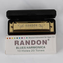 Randon Gold Harmonica Key of C, 10 Holes Diatonic Harmonicas for Adults/Kids/Beginners, Blues Harmonica as Gift, with Case, Clean Cloth and Manual by TinyTreasures Baby Boutique