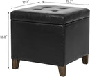 Adeco Faux Leather Storage Ottoman Bench with Solid Wood Legs, 17.7" Square Black PU Cube Foot Stool, Upholstered Button Tufted Vanity Chair with Hinged Lid for Living Room, Bedroom, Dorm by CozyNest Decor