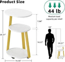 Side Table, Small End Table with Metal Frame, 3-Tier Bedside Tables, Round Side Tables for Living Room Bedroom Couch Bathroom, Oval, White by CozyNest Decor
