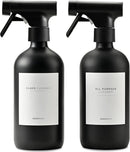 MaisoNovo Spray Bottle for Hair - 16.9 fl oz Black x 2 with 16 Labels by GreenHaven Gardens