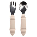 Bumkins Toddler Utensils, Kids Size Fork and Spoon Set, Silicone and Stainless-Steel Training Silverware, Angled Forks/Sporks for Self-Feeding, Children Hold Learning to Eat, 18 Mos Up, Sand Beige by TinyTreasures Baby Boutique