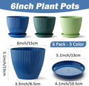 6 Pack Plant Pots with Drainage Holes and Saucers 6 Inch Plastic Planter with 3 Colors Indoor and Outdoor Flower Pots by GreenHaven Gardens