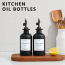 HOMCDALY Olive Oil Dispenser for Kitchen, 11.8oz Glass Kitchen Dispenser Bottle, Black Oil&Vinegar Cruet Set, Leakproof Olive Oil Bottles | Set of 2 (11.8oz – Black) by CozyNest Decor