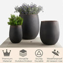 17.7"+13.3"+9.5" Dia Round Concrete Planter Set of 3, Large Outdoor Planter, Black with Gold Rim, Flower Pots with Drainage Holes for Garden, Patio, Home, Office by GreenHaven Gardens
