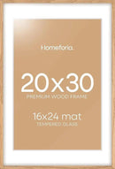 Homeforia 20x30 Picture Frame Wood, High End Natural Oak 20 x 30 Frame with Mat 16 by 24, 20x30 Light Wooden Poster Frames Matted to 16x24 Photo, 30by20 Large Frame, Tempered Glass, Wall Kit, Set of 1 by CozyNest Decor