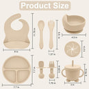 Silicone Baby Feeding Set | Baby Led Weaning Supplies Includes Suction Bowls and Divided Plates, Adjustable Bib, Baby Utensils Spoons and Forks,Cup | Baby Feeding Essentials (Beige) by TinyTreasures Baby Boutique
