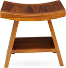 TeakCraft Teak Shower Stool with Shelf – Water Resistant, Non-Slip Premium Indonesian Teak Wood Bath Seat Bench for Shower – Fully Assembled Wood Spa Bath Organizer Seat with Leveling Feet, The Randi by TinyTreasures Baby Boutique