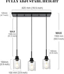 Modern 3-Light Pendant Island Light Fixture Black Ceiling Hanging Lights with Clear Seeded Glass and Adjustable Cord,Industrial Pendant Lighting for Kitchen Living Room Dining Room Foyer by CozyNest Decor