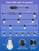 XMCOSY+ 48FT Smart Outdoor String Lights - RGBCWIC Dimmable Acrylic Bulbs, Color Changing LED Patio Lights APP WiFi Control, Compatible with Alexa, IP65 Waterproof Outside Lights for Yard Porch by CozyNest Decor