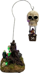 Animated Skull Balloon Ride Halloween Figurine | Spooky Town Collection Accessories with Multi-Color LED, Motion and Sound | 14.13 Inch by CozyNest Decor
