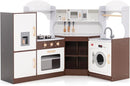 Costzon Corner Kids Kitchen Playset, Wooden Play Kitchen with Sounds & Lights, Washing Machine, Ice Maker, Microwave, Oven, Sink & Faucet, Pretend Toy Kitchen Set for Toddler, Gift for Boys Girls by TinyTreasures Baby Boutique
