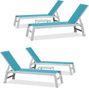 PURPLE LEAF Outdoor Chaise Lounge Set Oversize Adjustable Sunbathing Recliner Extra Wide Lounge Chairs with Side Table for Poolside Beach Outside Patio Aluminum Chaise Lounger Blue 2 Sets by GreenHaven Gardens