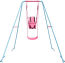 2-in-1 Toddler Swing Set with Metal Stand, Safety Belt & 4 Anchors - A-Frame Swing for Kids 6 Months+ (Pink, Indoor/Outdoor Backyard Playground) by TinyTreasures Baby Boutique