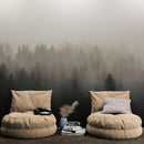 Misty Pine Forest Wall Mural. Peaceful Foggy Morning Scenery.