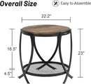 ASYA Industrial Round End Table with Storage Shelf, 2-Tier Side Table for Living Room, Adjustable Feet & lmitation Wood Grain Surface, Rustic Brown by CozyNest Decor