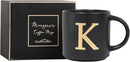 COLLECTIVE HOME - Monogram Ceramic Mugs, 15 oz Golden Initial Black Coffee Cups, Elegant Alphabet Tea Mugs, Elegant Personalized Mug with Gift Box, Unique Mug with Double Side Capital Lette (K) by CozyNest Decor