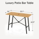 PHI VILLA Bar Height Patio Dining Table, 41" Wood Like Outdoor Bar Table, Rectangle Steel Slatted Bar Dining Table with 1.57" Umbrella Hole for Patio, Garden, Yard, Yellow by CozyNest Decor