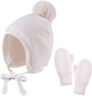 Basic Winter Baby Beanie Gloves Boys Girls Knitted Hat Pompom Kids Earflap Hats Warm Infant Toddler Beanie Mittens Set by TinyTreasures Baby Boutique