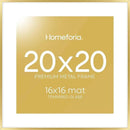 Homeforia 20x20 Picture Frame Gold, High End Metal 20 x 20 Square Poster Frame with Mat 16 x 16 Photo, 20x20 Frame Matted to 16x16 Print, 20by20 Gold Hanging Frames, Tempered Glass, Wall Kit, Set of 1 by CozyNest Decor