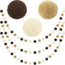 Jishi Pom Pom Garland Boho Party Decorations, 3-Pack Brown Khaki Beige Felt Ball Garland Cute Pastel Rainbow Pompom Strings, Christmas Birthday Wedding Rustic Boho Home Decor Supplies, Xmas Tree Decor by CozyNest Decor