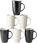 AmorArc Large Coffee Mugs Set of 6, 20oz Ceramic Tall Coffee Mugs Set with Textured Geometric Patterns for Coffee/Tea/Beer/Hot Cocoa, Dishwasher & Microwave Safe, Black&Beige by CozyNest Decor