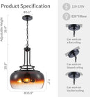 WUZUPS Chandelier Rustic Farmhouse Industrial Round Ceiling Pendant LED Light Fixture with Amber Gradient Black Glass Shade for Dining Room Kitchen Island Foyer Entryway, H 20.9" W 15.9", E26 Base by CozyNest Decor