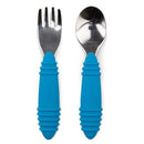 Bumkins Toddler Utensils, Kids Size Fork and Spoon Set, Silicone and Stainless-Steel Training Silverware, Angled Forks / Sporks for Self-Feeding, Children Hold Learning to Eat, 18 Mos Up, Dark Blue by TinyTreasures Baby Boutique