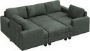Nolany Modular Sectional Couch with Storage Ottoman, Corduroy Sleeper Sectional Sofa with Chaise, Sectional Couches for Living Room, Green by CozyNest Decor