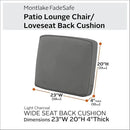 Classic Accessories Montlake Water-Resistant 23 x 20 x 4 Inch Patio Lounge Back Cushion, Light Charcoal Grey, Outdoor Loveseat Cushions by GreenHaven Gardens