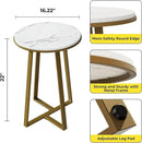 Round End Tables, Small Side Table White Marble Texture MDF Top,Metal Frame Gold Color, Tall End Table for Bed Room,Coffee Tea End Table for Living Room (White Marble+Gold) by CozyNest Decor