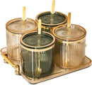 Acrylic Condiment Spice Jars,Condiment Spice Box With Lids and Spoons and Tray,Clear Plastic Condiment Canisters,Seasoning Box 4 Pack,Seasoning Box Set for Kitchen to Storage Salt,Paprika,Sugar by CozyNest Decor