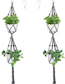 Belit 2 Pack Double Macrame Plant Hangers 2 Tier Hanging Planter Basket Decorative Flower Pot Holder Rope for Indoor Outdoor Home Decor 51 Inch, Grey by GreenHaven Gardens