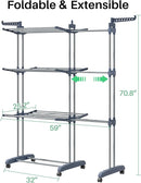 Kitstorack Clothes Drying Rack - Foldable Movable Clothes Rack Drying 30.0" W to 59.0" W Extensible Drying Rack Clothing Oversized 4-Tier Stainless Steel Large Clothes Rack Drying Indoor and Outdoor by TinyTreasures Baby Boutique