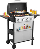4 Burner Propane Gas Grill with Spice Rack, Foldable Side Tables, Durable Lid, Stainless Steel Burners, Built-in Thermometer, 34,200 BTU Gas Grill for Patio, Garden BBQ by GreenHaven Gardens