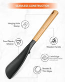 Multifunction Spatula Spoon for Nonstick Cookwares, Great for Cooking and Serving, Sturdy BPA-Free Matte Silicone, Wood Handle Spatula for Mixing, Scoop, and Scrape, Grey(2 pack,11.4" & 13.4") by CozyNest Decor
