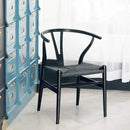 Wishbone Chair, Solid Wood Armrest Woven Seat Chair, Kitchen & Dining Chair, Wishbone Y Black Chairs - Set of 2 (Ash Wood - Black) by CozyNest Decor