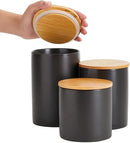 Farmlyn Creek Set of 3 Matte Black Kitchen Canister with Airtight Wooden Bamboo Lids, Kitchen Counter Containers, Food Storage Jars, Ideal for Storing Sugar, Coffee and Other Dry Goods, (3 Sizes) by CozyNest Decor