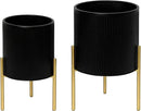 ARNIS Modern Planter Pots, Set of 2 Round Large Planters with Stand, Decorative Planters, Metal Pots with Drainage Holes for Living Room, Office, Garden or Balcony, 8.25 &10.5 Inch, Black & Gold by CozyNest Decor