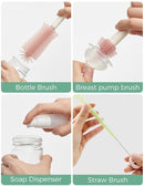 Momcozy Bottle Brush Set - Baby Bottle Cleaner Kit with Silicone Brush, Nipple Brush, Straw Brush, Soap Dispenser, Drying Rack - 7 in 1 Bottle Cleaning Tool for Home and Travel, Pink by TinyTreasures Baby Boutique
