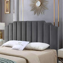 24KF Dark Gray Velvet Tufted King Upholstered Headboard, Modern Vertical Channel Design California King Headboard with Stepped Silhouette Top Edge,Dark Gray by CozyNest Decor