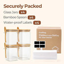 ComSaf 0.8 Qt Glass Jars with Bamboo Lids & Spoons Set of 4, Square Glass Containers with Lids, Sugar Coffee Containers Salt Spice Jars, Pantry Storage Container for Loose Tea, Candy, Brown Sugar, Nut by CozyNest Decor