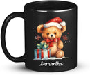 Custom Name Xmas Teddy Bear Cup, Personalized Christmas Teddy Bear Mug, Black Mug With Santa Hat Design - 11oz & 15oz, Gift For Men & Women by CozyNest Decor