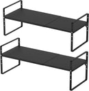 iPEGTOP Expandable Cabinet Storage Shelf Organizer Rack, Heavy Duty Steel Metal Spice Rack Adjustable Height Home Office Garage Pantry Shelves for Counter Kitchen Organization, Black, 2 Pack by CozyNest Decor