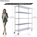 60"x18"x72" Chrome 5-Tier PREMIUM Wire Shelving NSF 4000 LBS MAX CAPACITY Heavy Duty Steel Storage Rack for Warehouses, Garages, Hospitals, Commercial Spaces, & Schools w/PREMIUM WHEELS by CozyNest Decor